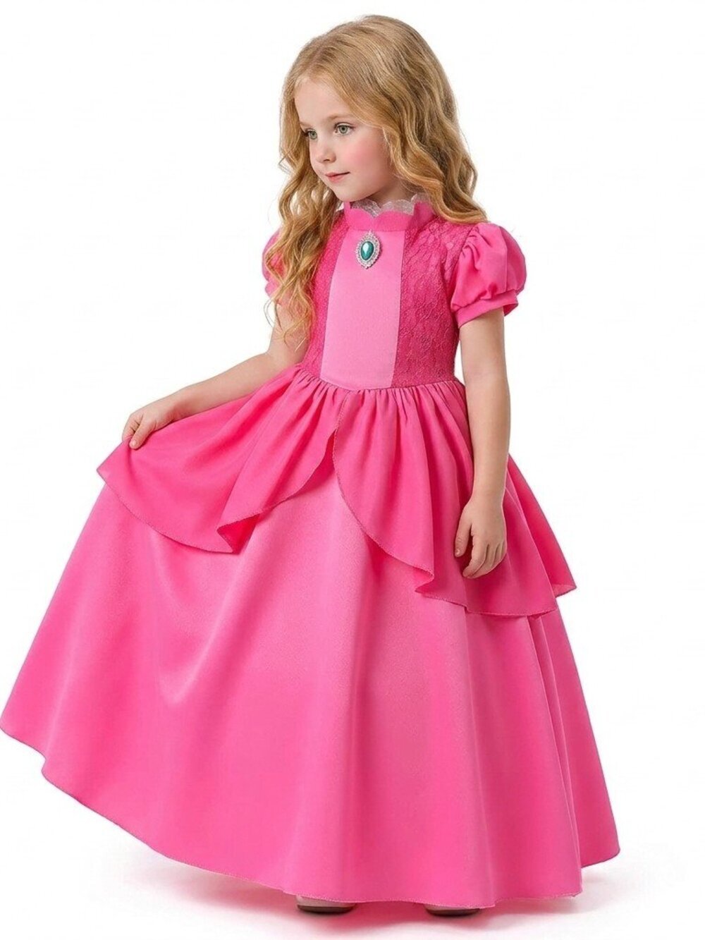 Pink Peach Princess Inspired Dress With Crown Set Girls Party Gown - Picture 4 of 4
